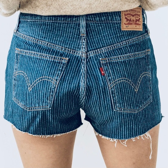 Levi’s 501 Vertical Stripes Cutoff Denim Shorts 31 - Picture 1 of 14